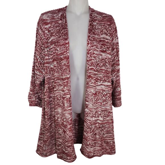 Lane Bryant Cardigan Sweater 18/20 Textured Open Knit Weave Open Front Cranberry - Picture 1 of 12